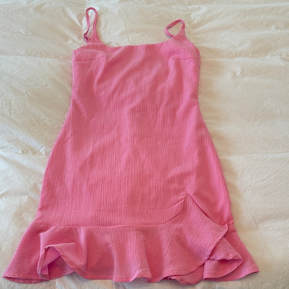 Hello Molly Pink Textured Mini Dress with Ruffle Hem size ccs like new